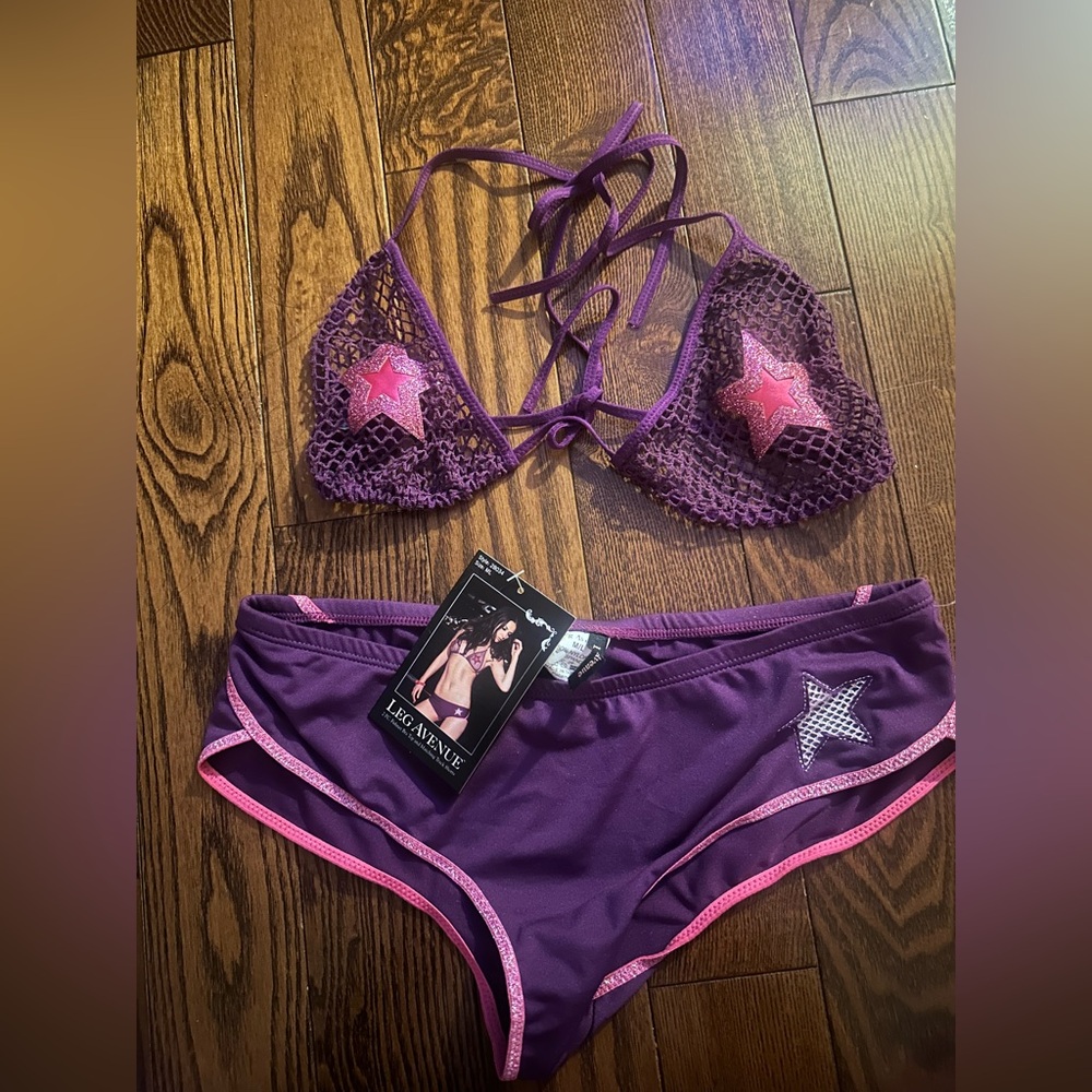 Leg Avenue Purple Mesh Star Bikini